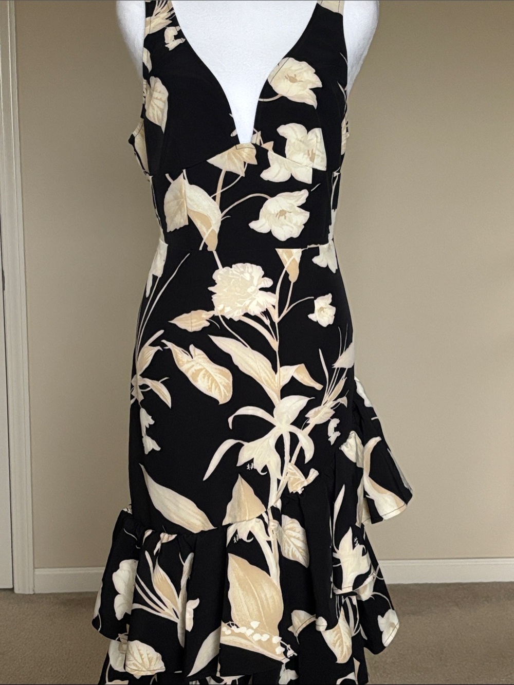 Chelsea28 Black Midi Dress with Cream Floral Print